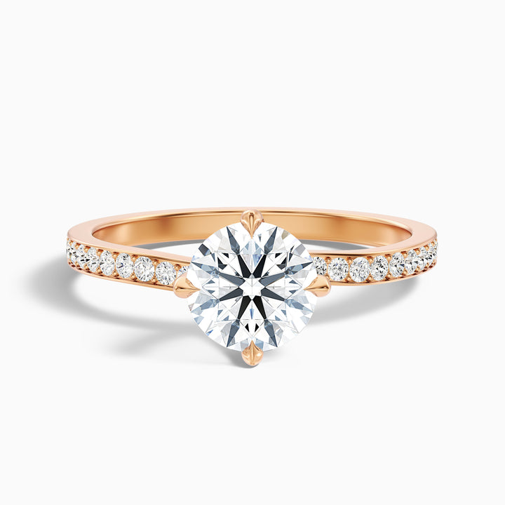 Faye 3 Carat Round Side Stone Pave Moissanite Engagement Ring - Front View