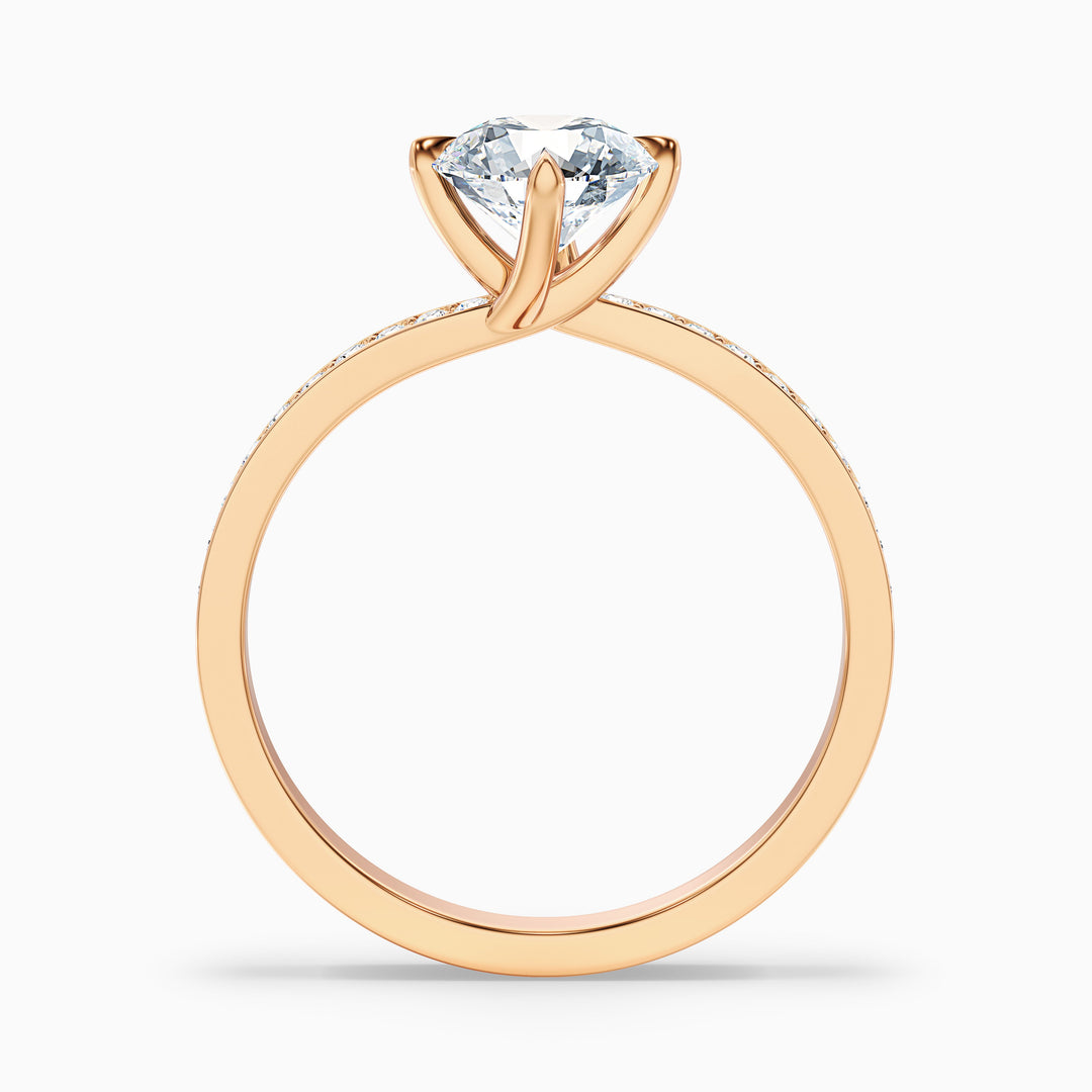 Enni 3 Carat Round Side Stone Pave Lab Grown Diamond Ring in 10k Rose Gold - Side View