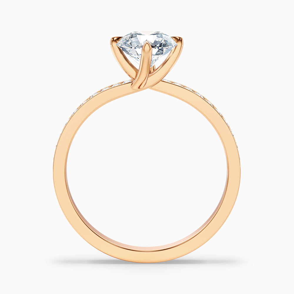 Enni 2 Carat Round Side Stone Pave Lab Grown Diamond Ring in 14k Rose Gold - Side View