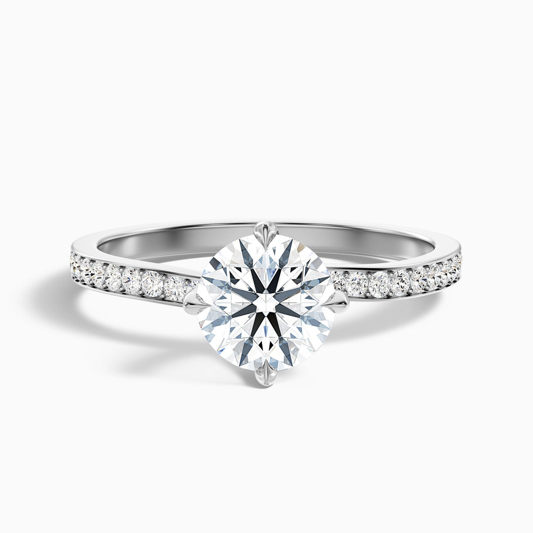 Enni 3 Carat Round Side Stone Pave Lab Grown Diamond Ring in 14k White Gold - Front View