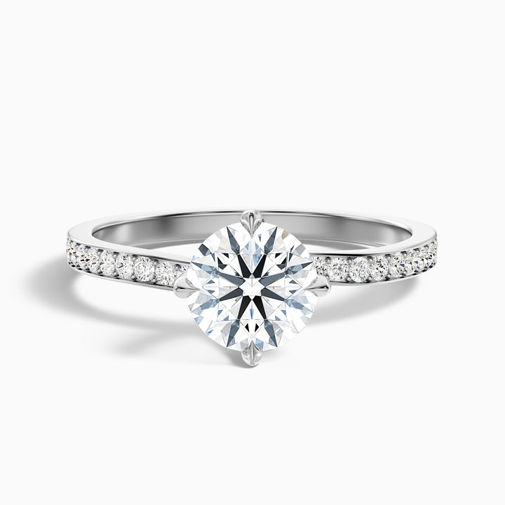 Enni 2 Carat Round Side Stone Pave Lab Grown Diamond Ring in 10k White Gold - Front View