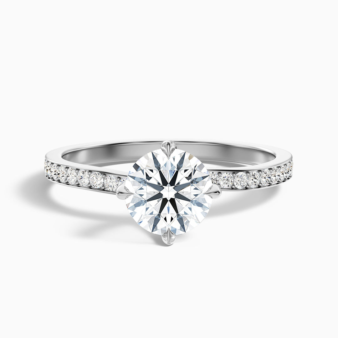 Enni 1.5 Carat Round Side Stone Pave Lab Grown Diamond Ring in 14k Yellow Gold