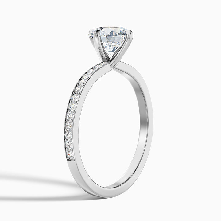 Enni 3.5 Carat Round Side Stone Pave Lab Grown Diamond Ring in 10k White Gold - Detail View