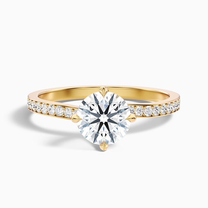 Enni 1 Carat Round Side Stone Pave Lab Grown Diamond Ring in 14k Yellow Gold - Front View