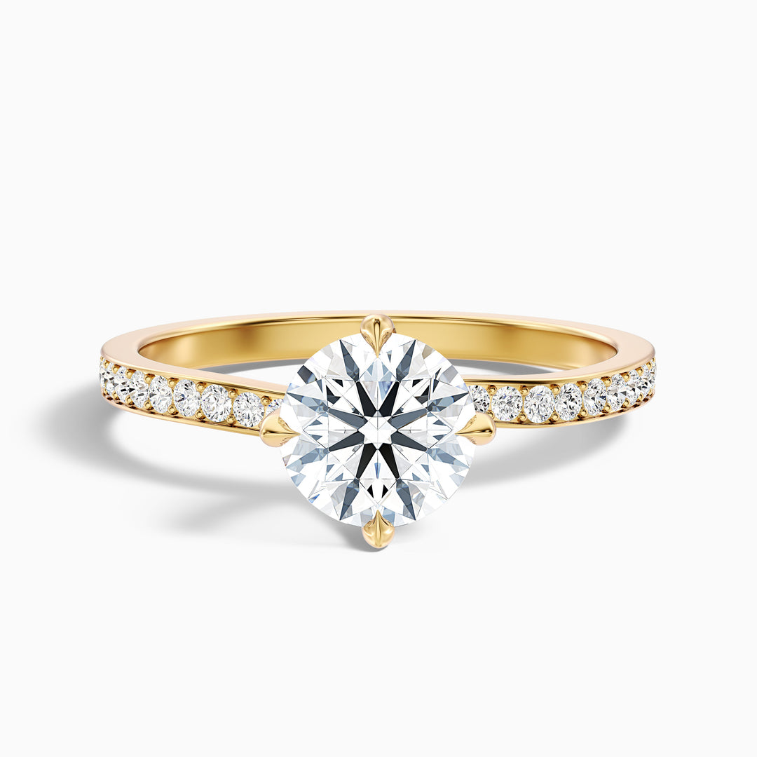 Enni 5 Carat Round Side Stone Pave Lab Grown Diamond Ring in 10k Yellow Gold - Front View