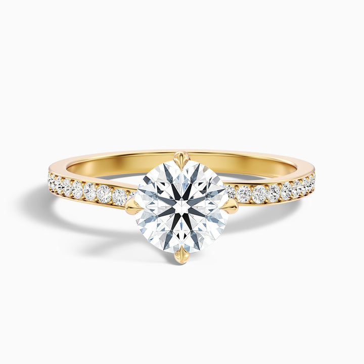 Faye 3 Carat Round Side Stone Pave Moissanite Engagement Ring - Front View