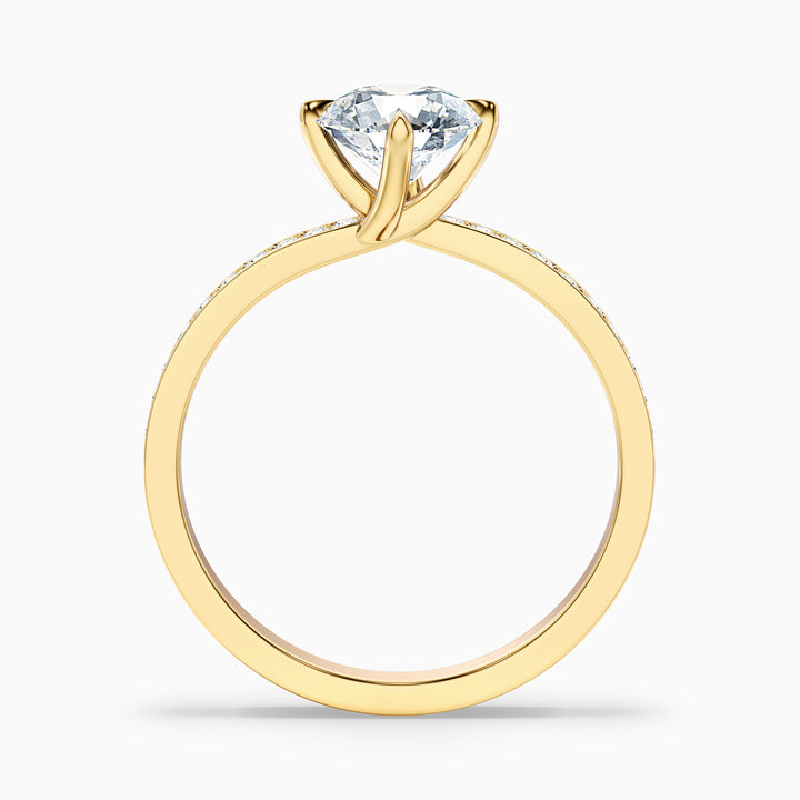 Enni 4 Carat Round Side Stone Pave Lab Grown Diamond Ring in 10k Yellow Gold - Side View