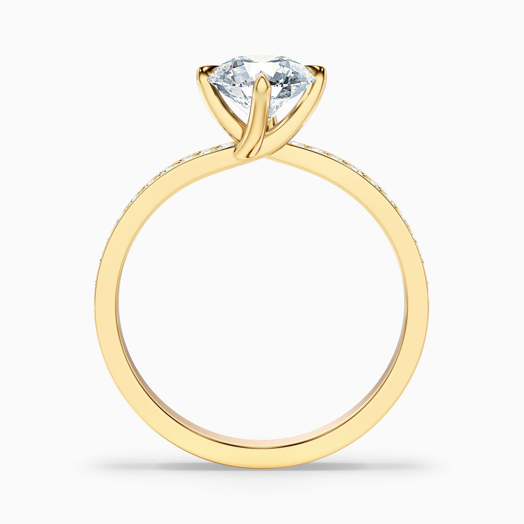 Enni 3 Carat Round Side Stone Pave Lab Grown Diamond Ring in 14k Yellow Gold - Side View