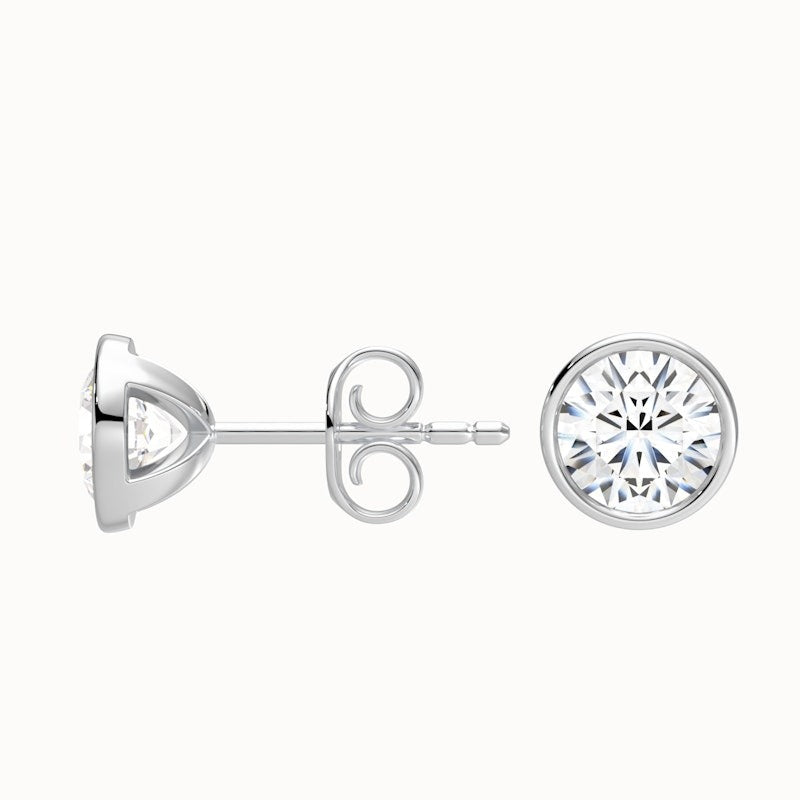 Round Rubover Lab Grown Stud Diamond Earrings