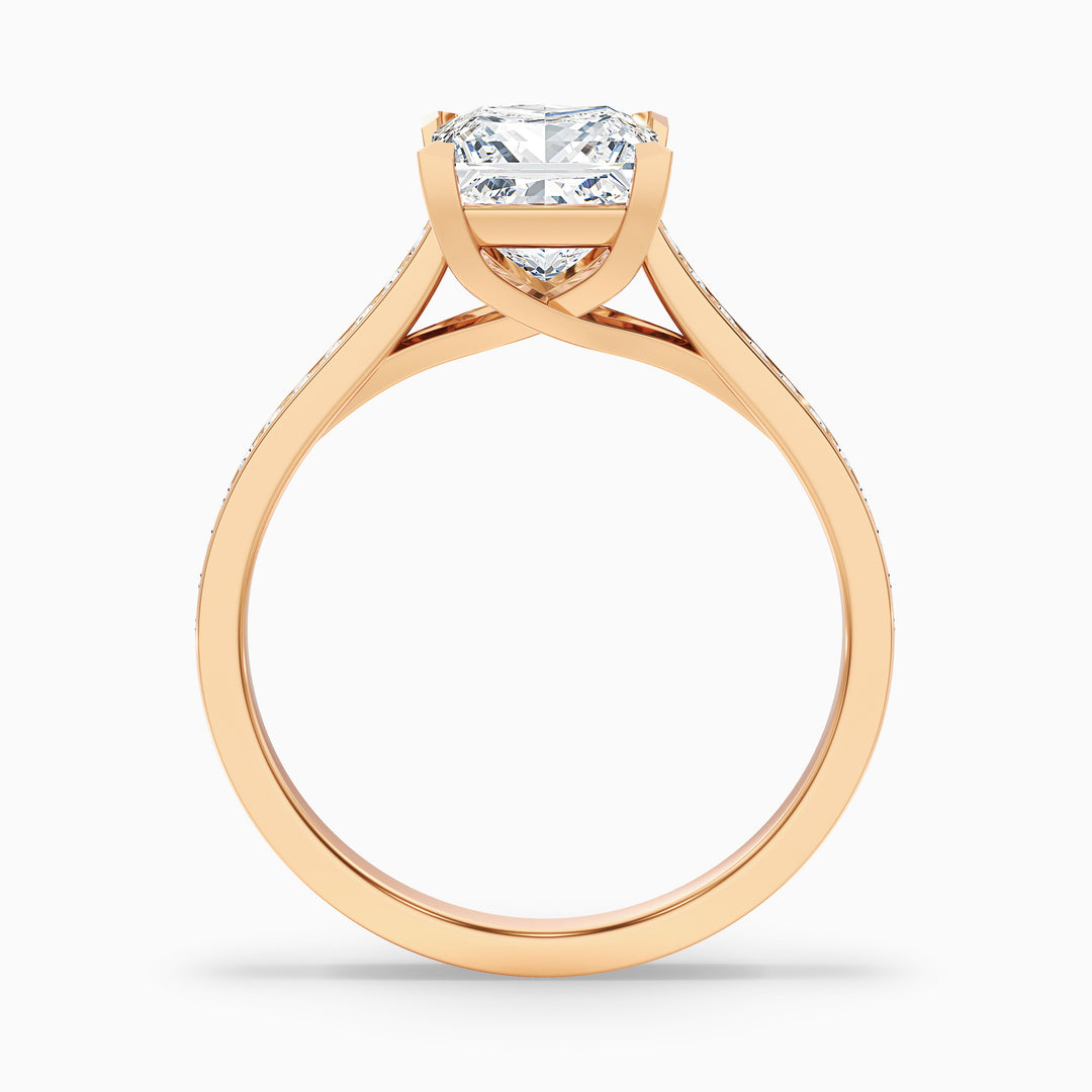 Tia 4 Carat Princess Cut Side Stone Pave Moissanite Engagement Ring - Side View