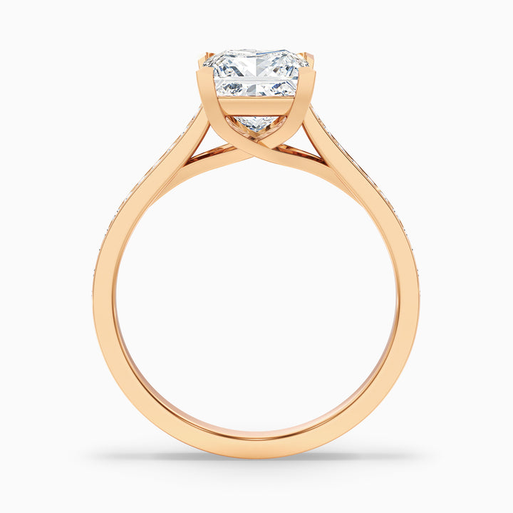 Asta 5 Carat Princess Cut Side Stone Pave Lab Grown Diamond Ring in 14k Yellow Gold - Side View