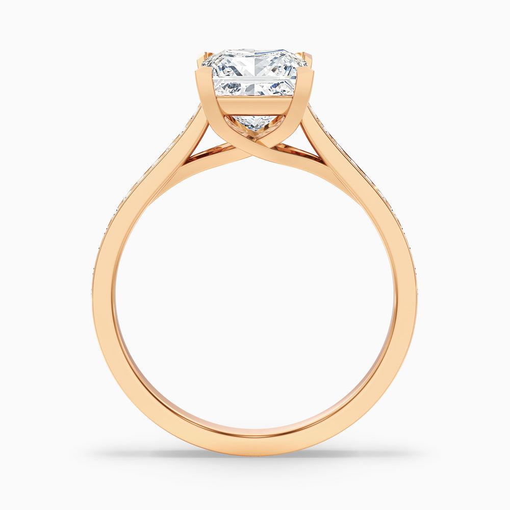 Asta 4 Carat Princess Cut Side Stone Pave Lab Grown Diamond Ring in 10k Rose Gold - Side View