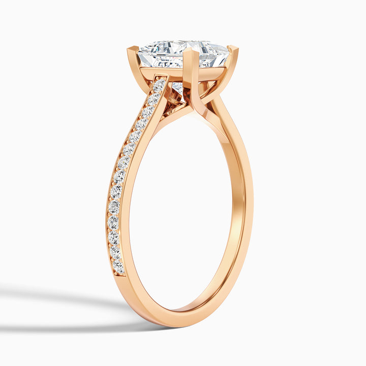 Asta 4.5 Carat Princess Cut Side Stone Pave Lab Grown Diamond Ring in 14k Rose Gold - Detail View