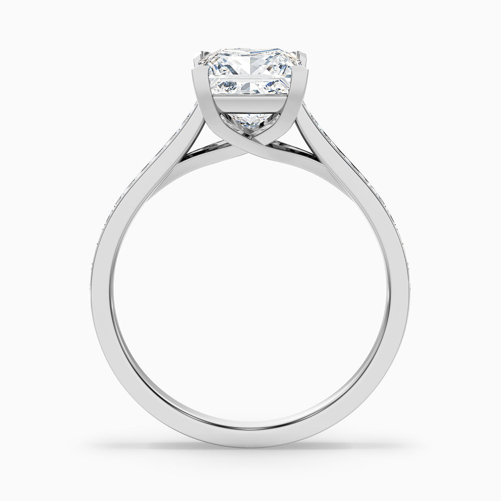 Asta 2 Carat Princess Cut Side Stone Pave Lab Grown Diamond Ring in 10k White Gold - Side View