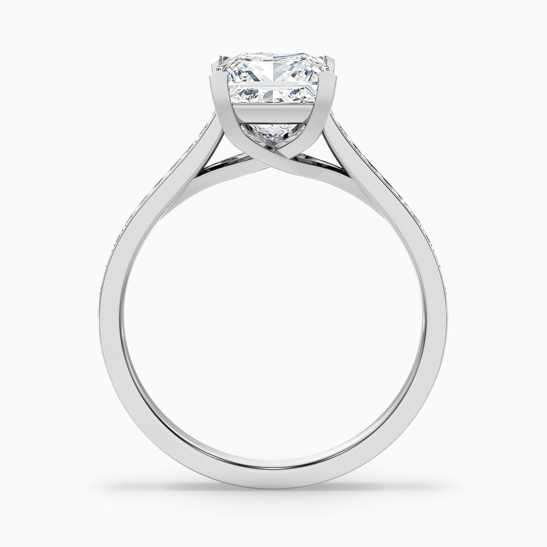 Asta 5 Carat Princess Cut Side Stone Pave Lab Grown Diamond Ring in 18k White Gold - Side View