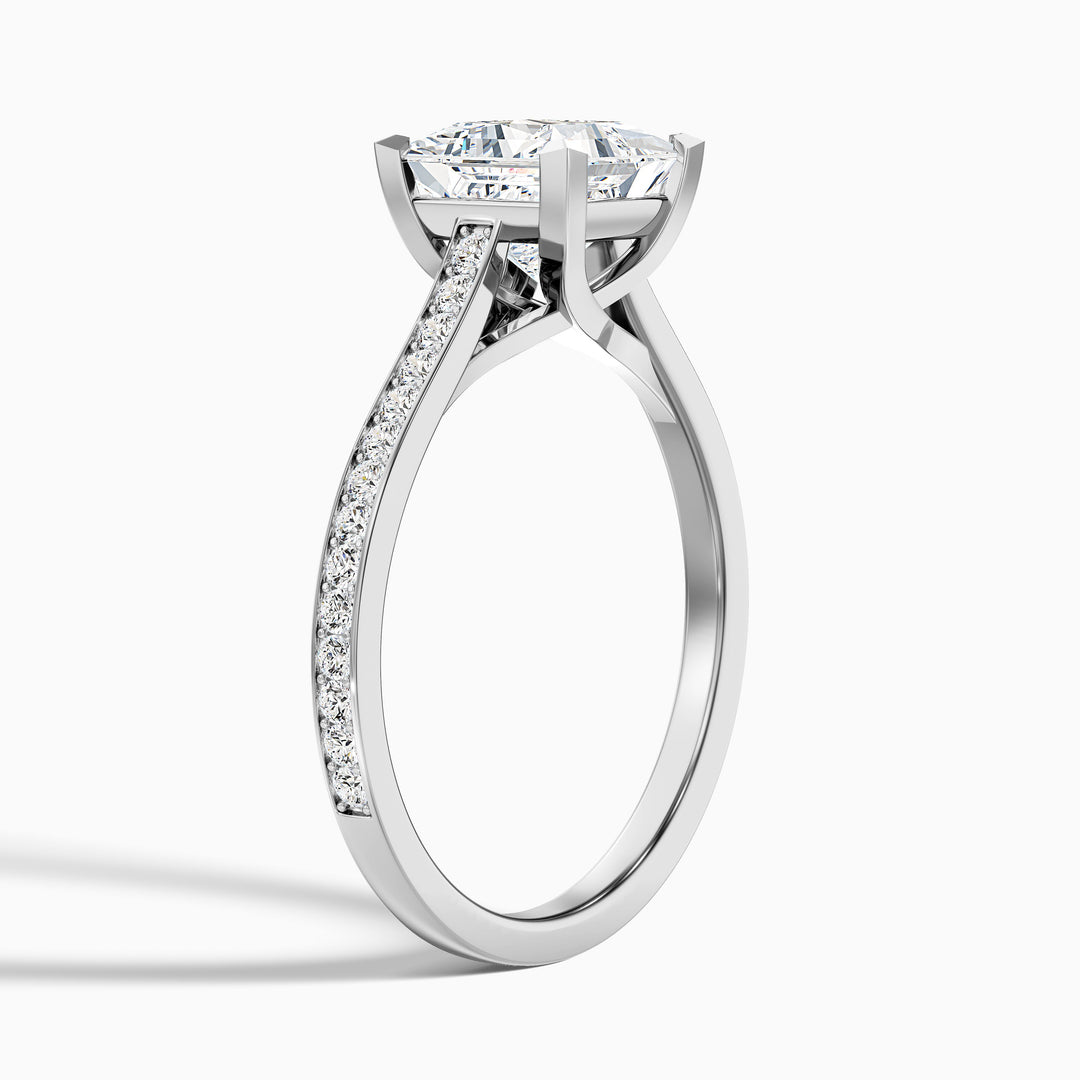 Asta 1 Carat Princess Cut Side Stone Pave Lab Grown Diamond Ring in 10k White Gold - Detail View