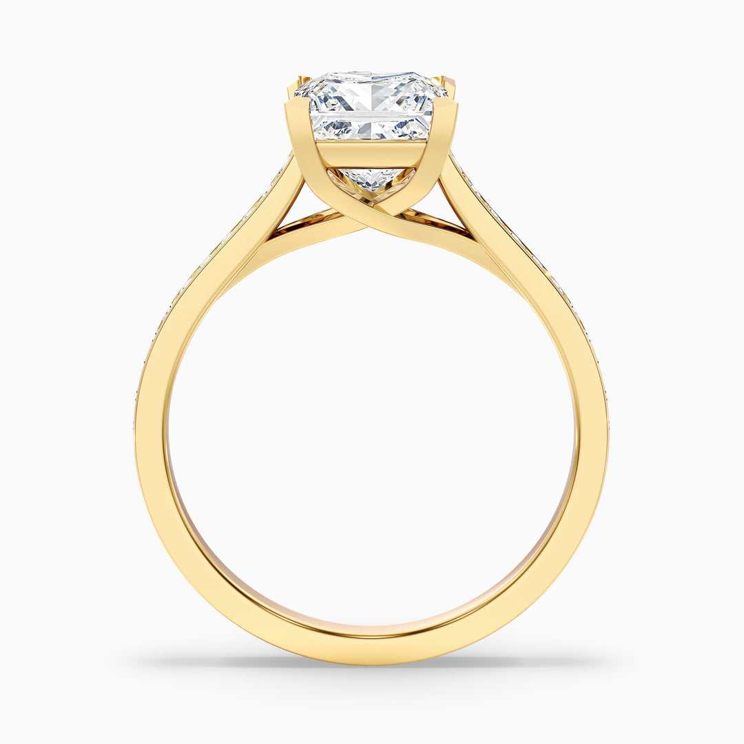 Tia 3.5 Carat Princess Cut Side Stone Pave Moissanite Engagement Ring - Side View
