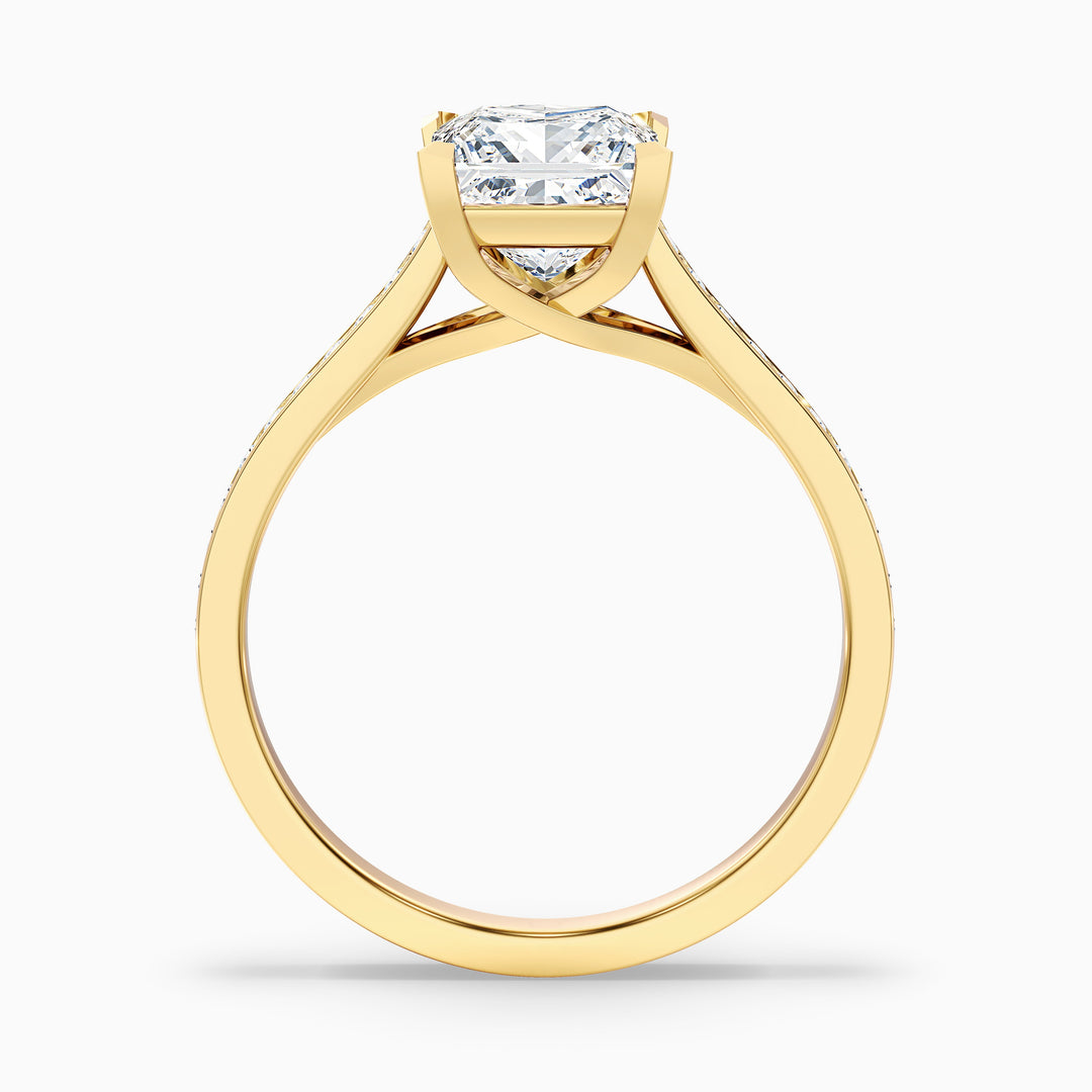 Asta 4 Carat Princess Cut Side Stone Pave Lab Grown Diamond Ring in 10k Yellow Gold - Side View