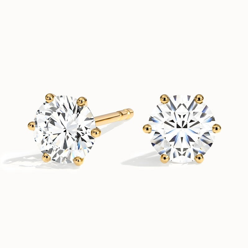 6 Claws Round Cut Lab Grown Stud Diamond Earrings