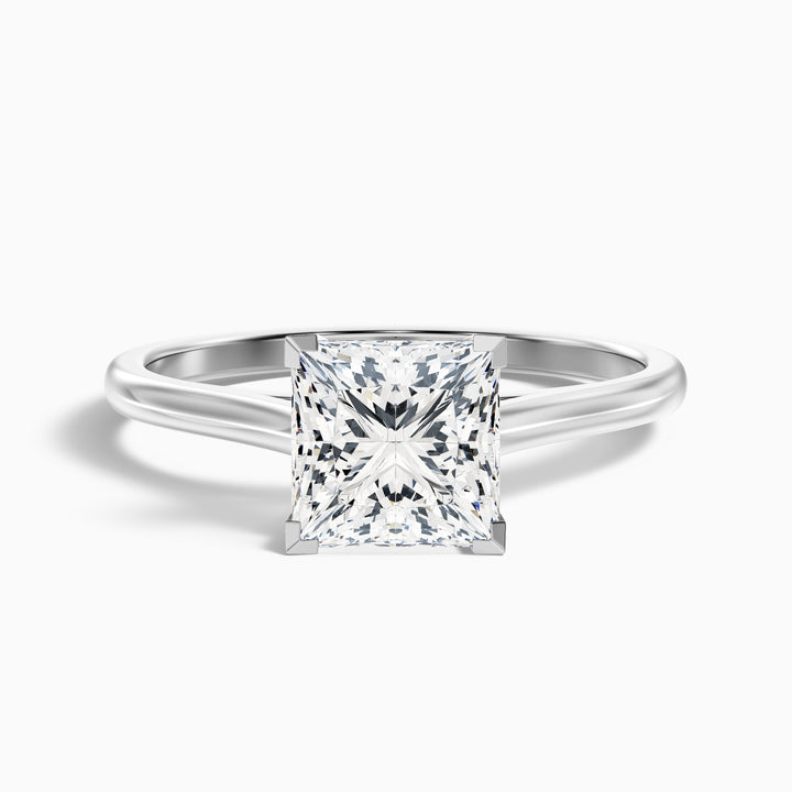 Lux 3.5 Carat Princess Cut Solitaire Moissanite Engagement Ring - Front View