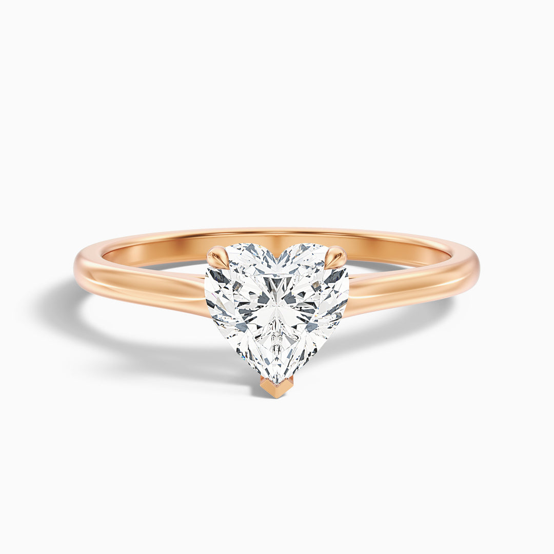 amey 10 carat heart shaped solitaire moissanite engagement ring in 14k rose gold -  Front View