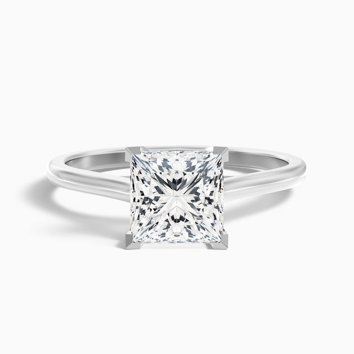 Amaya 3 Carat Princess Cut Solitaire Lab Grown Diamond Ring in 18k White Gold - Front View