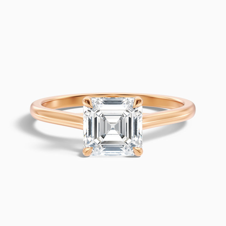 April 3.5 Carat Asscher Cut Solitaire Lab Grown Diamond Ring in 10k Yellow Gold - Front View