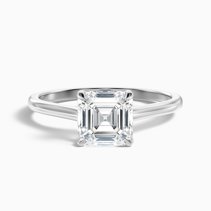 April 3 Carat Asscher Cut Solitaire Lab Grown Diamond Ring in 10k Yellow Gold - Front View