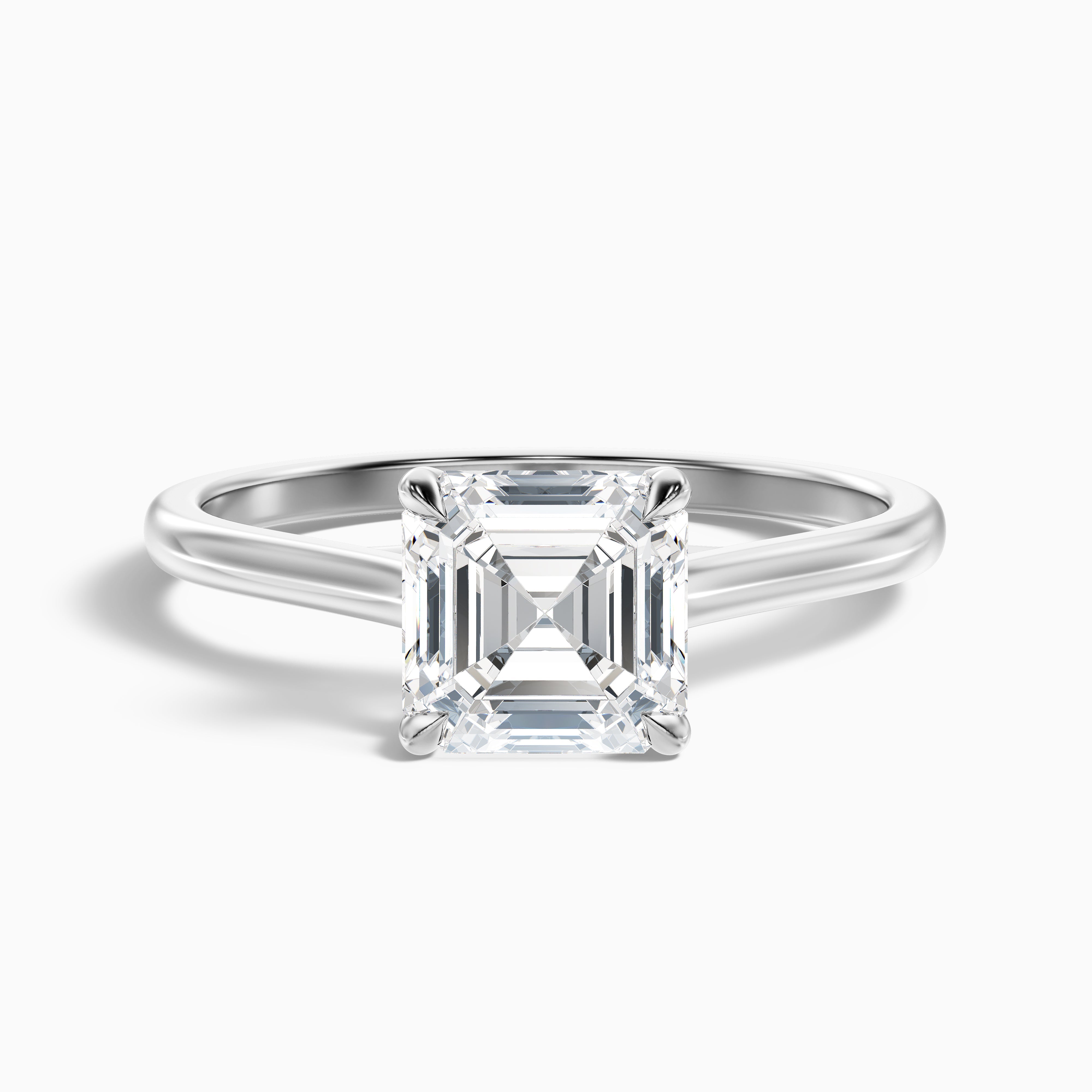 Ada 1 Carat Asscher Cut Solitaire Moissanite Engagement Ring in 10k White Gold