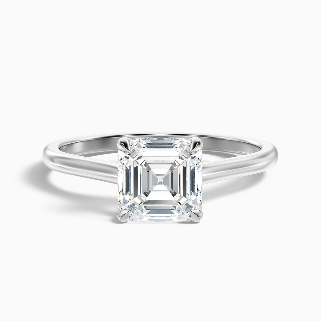 April 4 Carat Asscher Cut Solitaire Lab Grown Diamond Ring in 10k Yellow Gold - Front View