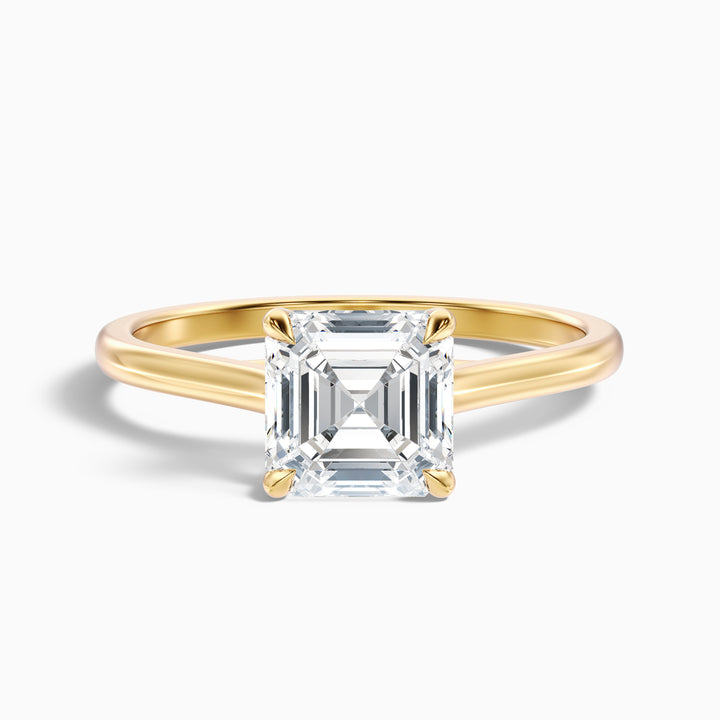 April 5 Carat Asscher Cut Solitaire Lab Grown Diamond Ring in 14k Yellow Gold - Front View