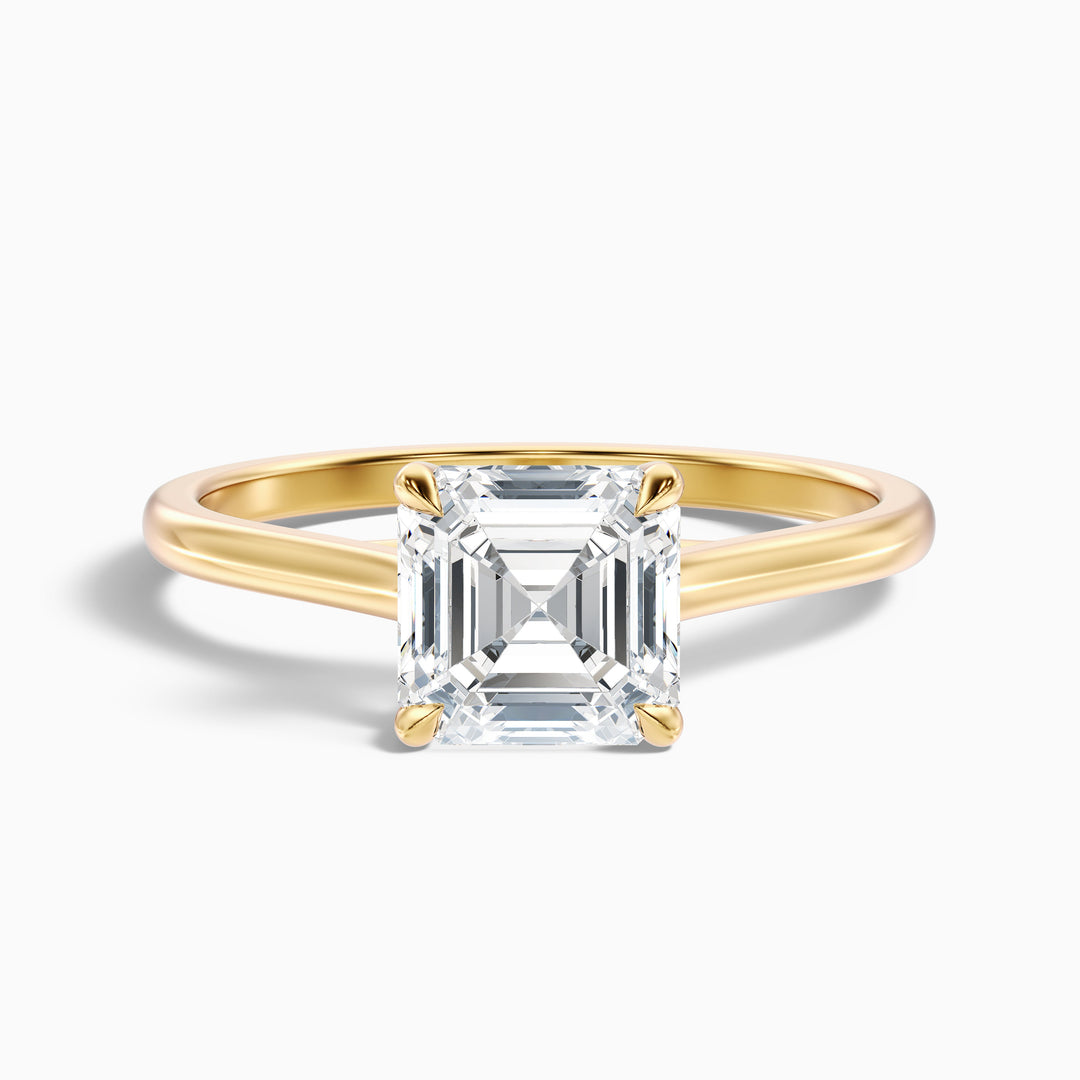 April 4 Carat Asscher Cut Solitaire Lab Grown Diamond Ring in 10k Yellow Gold - Front View