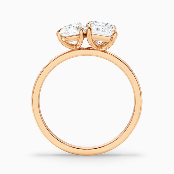 Zoey Toi Et Moi Diamond Ring in 18k Rose Gold With Pear and Emerald Two Stone Lab Grown Diamond (3 Ct. Tw.) - Side View