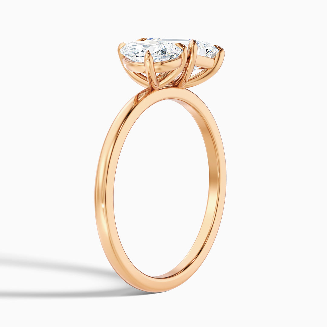 Flora Toi Et Moi Ring in 14k Rose Gold With Pear and Emerald Two Stone Moissanite Diamond (3 Ct. Tw.) - Detail View