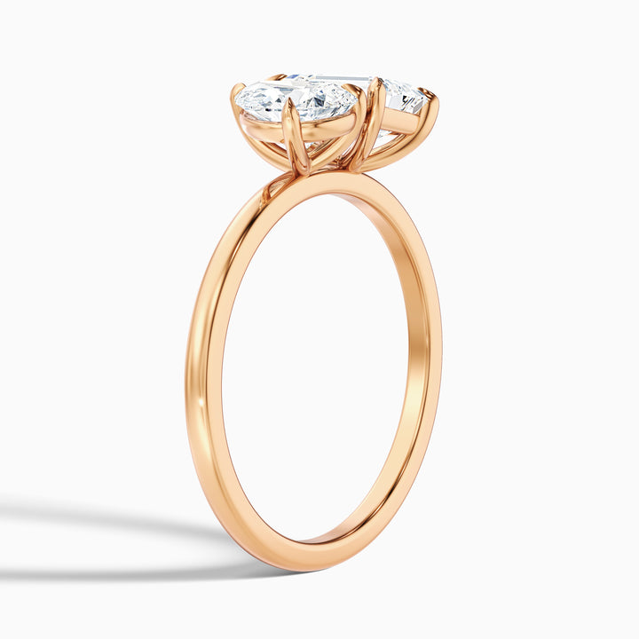 Flora Toi Et Moi Ring in 10k Rose Gold With Pear and Emerald Two Stone Moissanite Diamond (5 Ct. Tw.) - Detail View