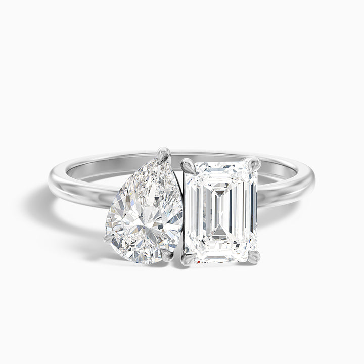 Flora Toi Et Moi Ring in 925 Sterling Silver With Pear and Emerald Two Stone Moissanite Diamond (1 Ct. Tw.) - Front View
