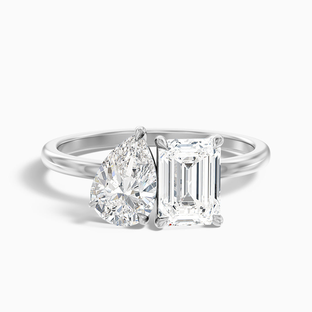 Zoey Toi Et Moi Engagement Ring in 925 Sterling Silver With Pear and Emerald Two Stone Lab Grown Diamond (3 Ct. Tw.) - Front View