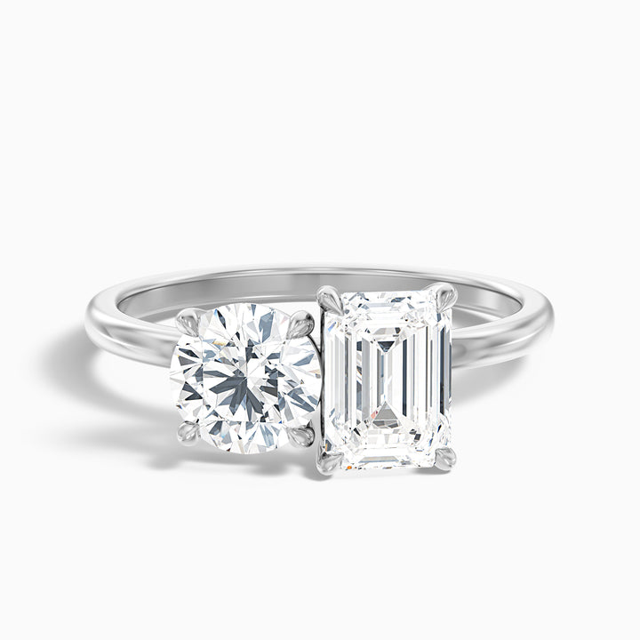 Mary Toi Et Moi Engagement Ring in 10k White Gold With Round and Emerald Two Stone Lab Grown Diamond (1.5 Ct. Tw.)