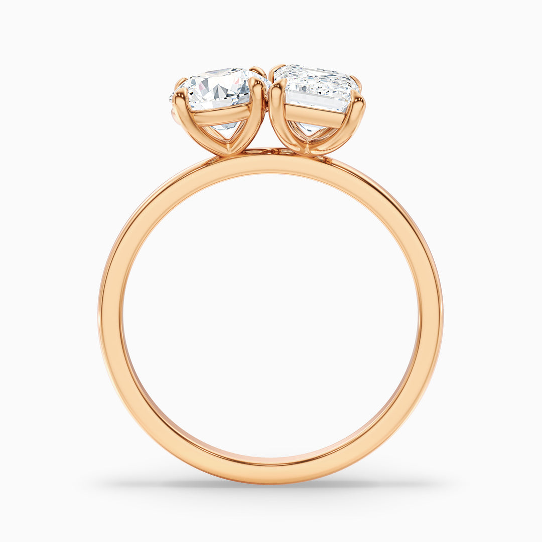 Faye Toi Et Moi Engagement Ring in 14k Rose Gold With Round and Emerald Two Stone Moissanite Diamond (5 Ct. Tw.) - Side View