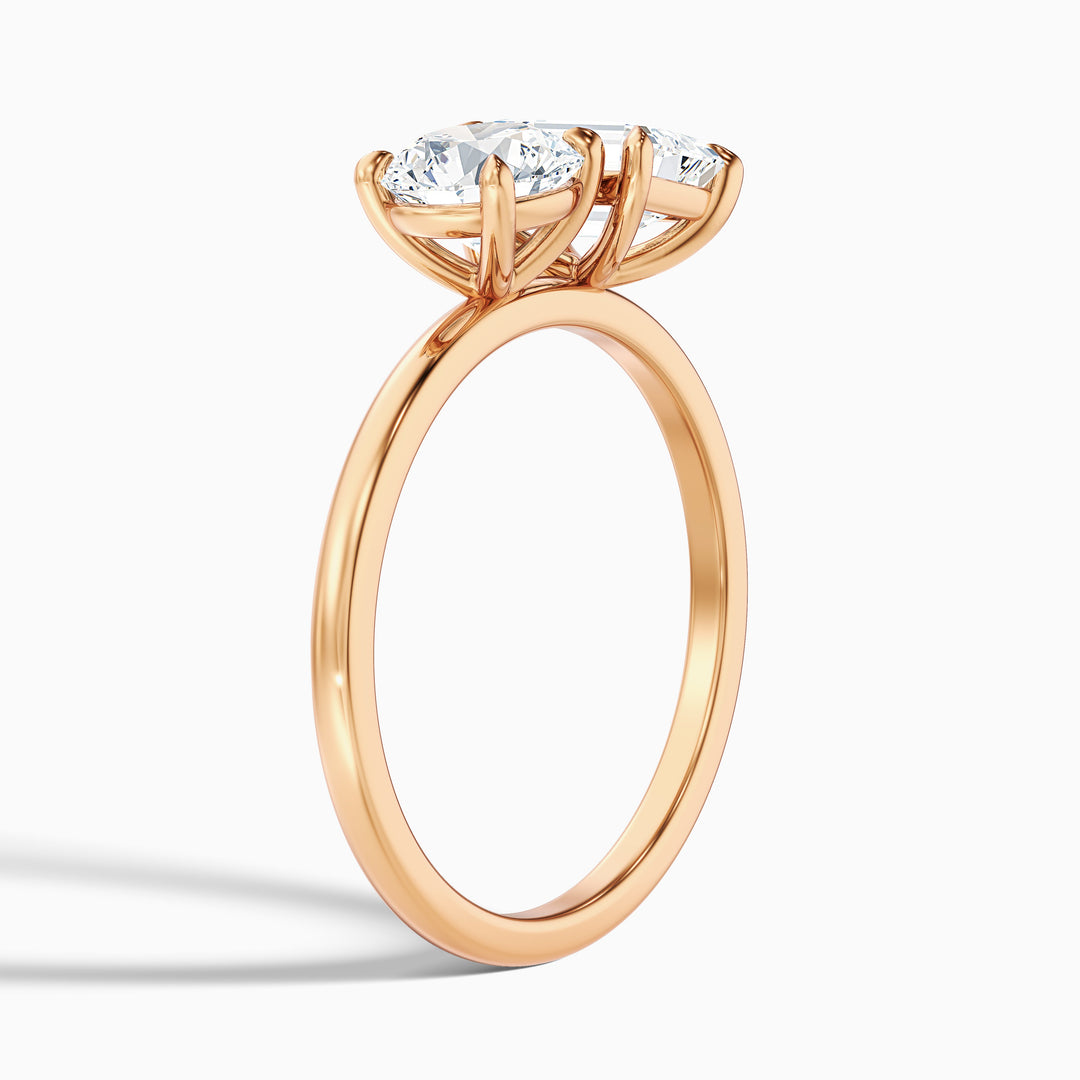 Mary Toi Et Moi Ring in 10k Rose Gold With Round and Emerald Two Stone Lab Grown Diamond (2 Ct. Tw.) - Detail View