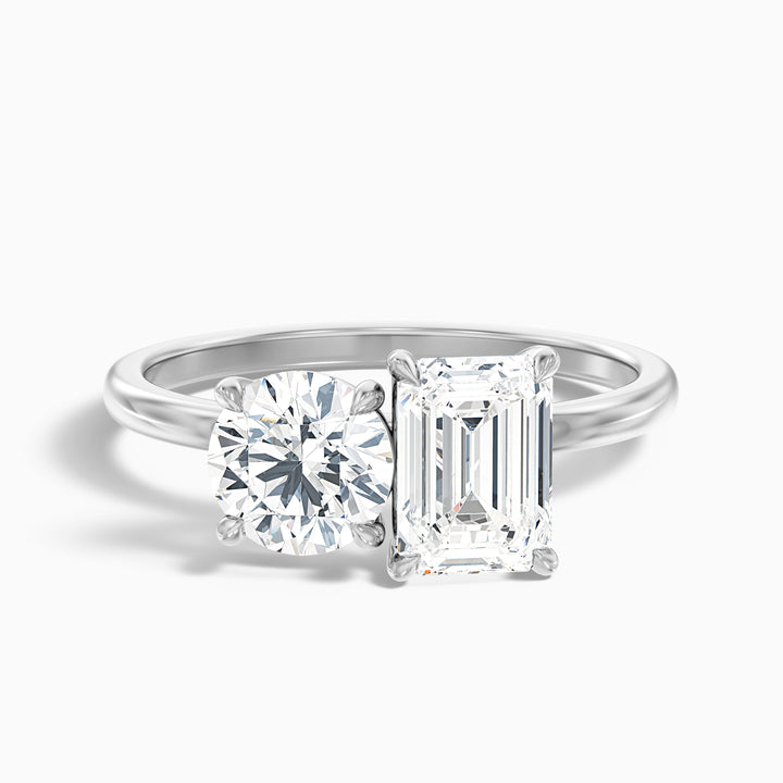 Mary Toi Et Moi Diamond Ring in 925 Sterling Silver With Round and Emerald Two Stone Lab Grown Diamond (5 Ct. Tw.) - Front View