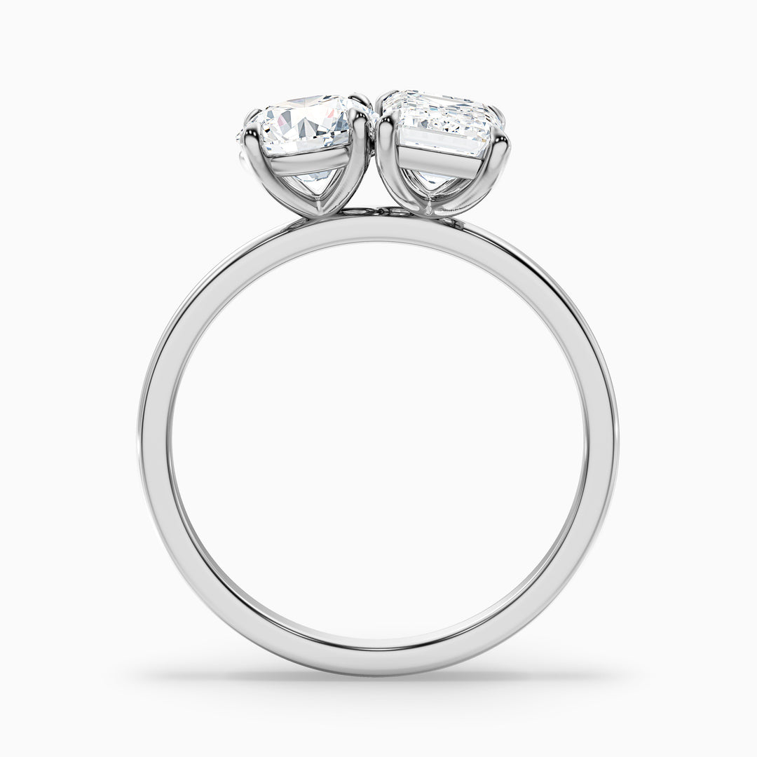 Mary Toi Et Moi Diamond Ring in 18k Rose Gold With Round and Emerald Two Stone Lab Grown Diamond (4.5 Ct. Tw.) - Side View