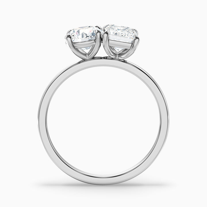 Faye Toi Et Moi Engagement Ring in 925 Sterling Silver With Round and Emerald Two Stone Moissanite Diamond (2.5 Ct. Tw.) - Side View