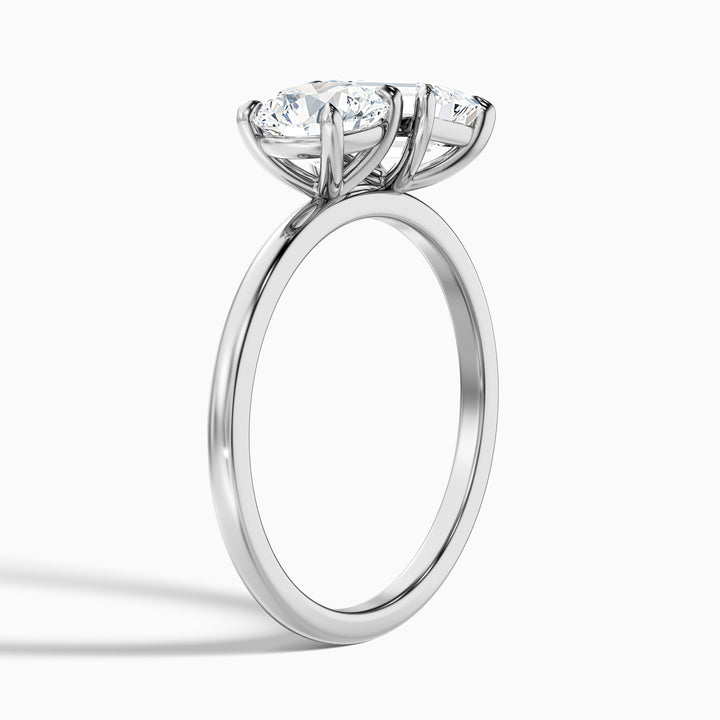 Mary Toi Et Moi Engagement Ring in 10k White Gold With Round and Emerald Two Stone Lab Grown Diamond (3 Ct. Tw.) - Detail View