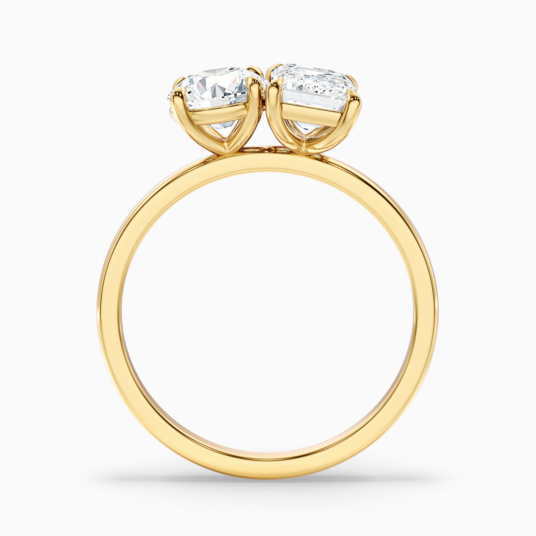 Mary Toi Et Moi Diamond Ring in 18k Rose Gold With Round and Emerald Two Stone Lab Grown Diamond (4.5 Ct. Tw.) - Side View