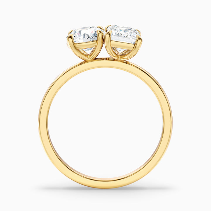 Mary Toi Et Moi Diamond Ring in 18k Rose Gold With Round and Emerald Two Stone Lab Grown Diamond (4.5 Ct. Tw.) - Side View