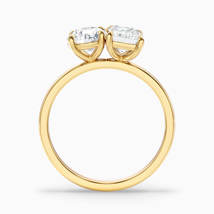 Faye Toi Et Moi Engagement Ring in 925 Sterling Silver With Round and Emerald Two Stone Moissanite Diamond (2 Ct. Tw.) - Side View