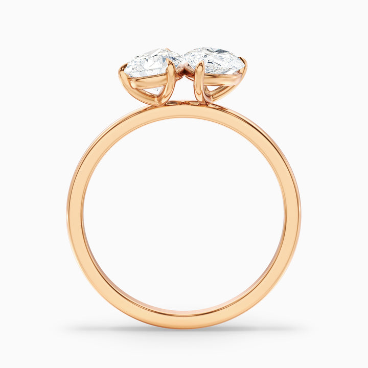 Georgia Toi Et Moi Diamond Ring in 14k Rose Gold With Both Pear Two Stone Lab Grown Diamond (4.5 Ct. Tw.) - Side View