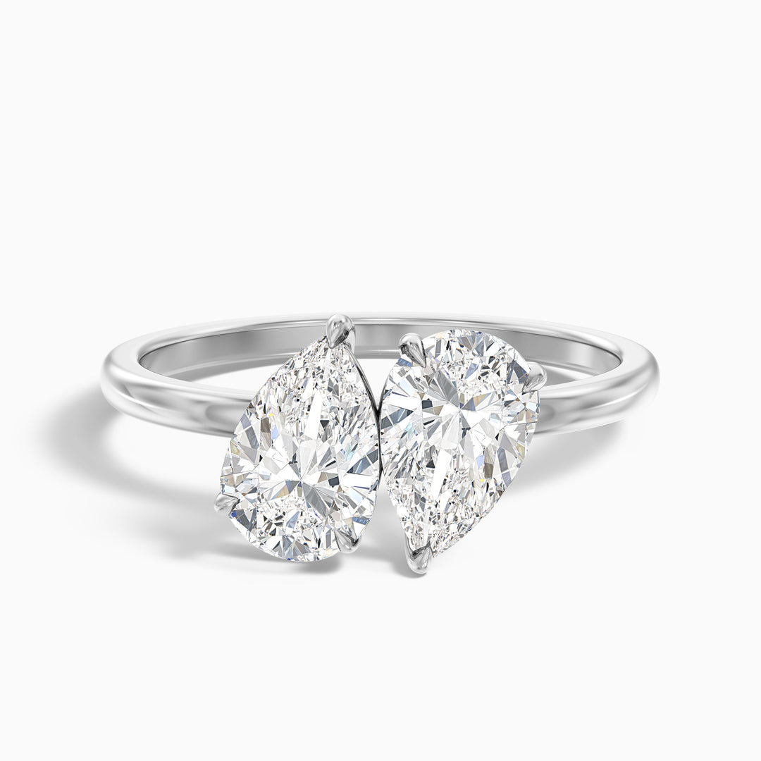 Kate Toi Et Moi Moissanite Ring in 925 Sterling Silver With With Both Pear Two Stone Diamond (2.5 Ct. Tw.) - Front View