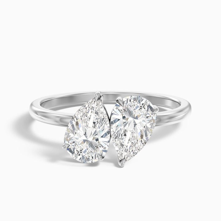 Kate Toi Et Moi Moissanite Ring in 925 Sterling Silver With With Both Pear Two Stone Diamond (3 Ct. Tw.) - Front View